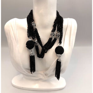 Black Multi-Strand Chain Tassel Statement Necklace 2265
